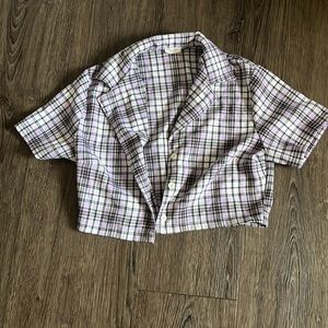 Cropped Purple Plaid Button-Up